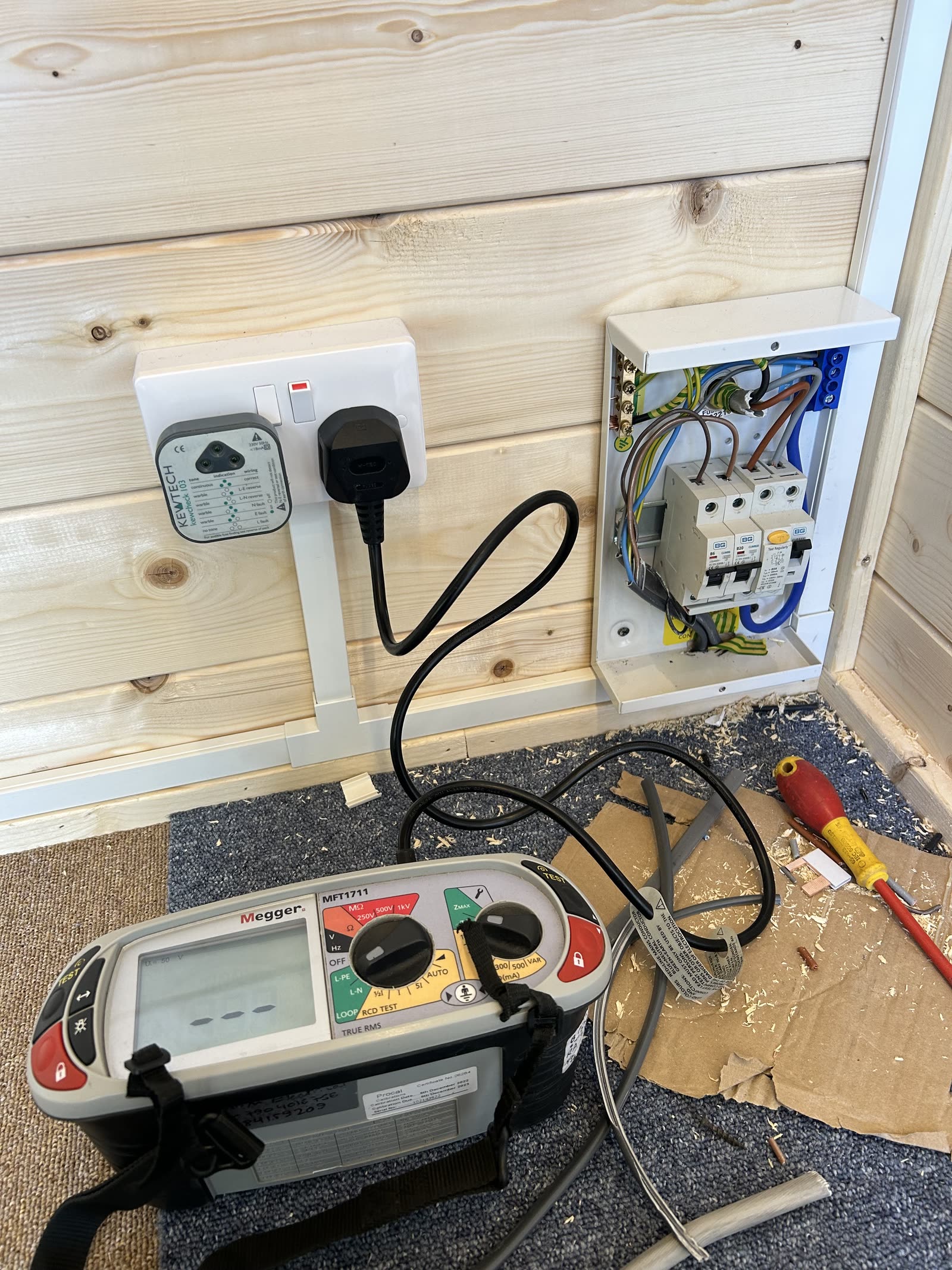 Test equipment on site — every job checked before sign-off.